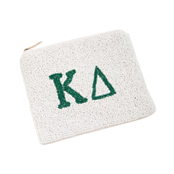 NEW Kappa Delta Sorority Hand Beaded Coin Pouch Big Little Gift Zipper Closure - Picture 2 of 6